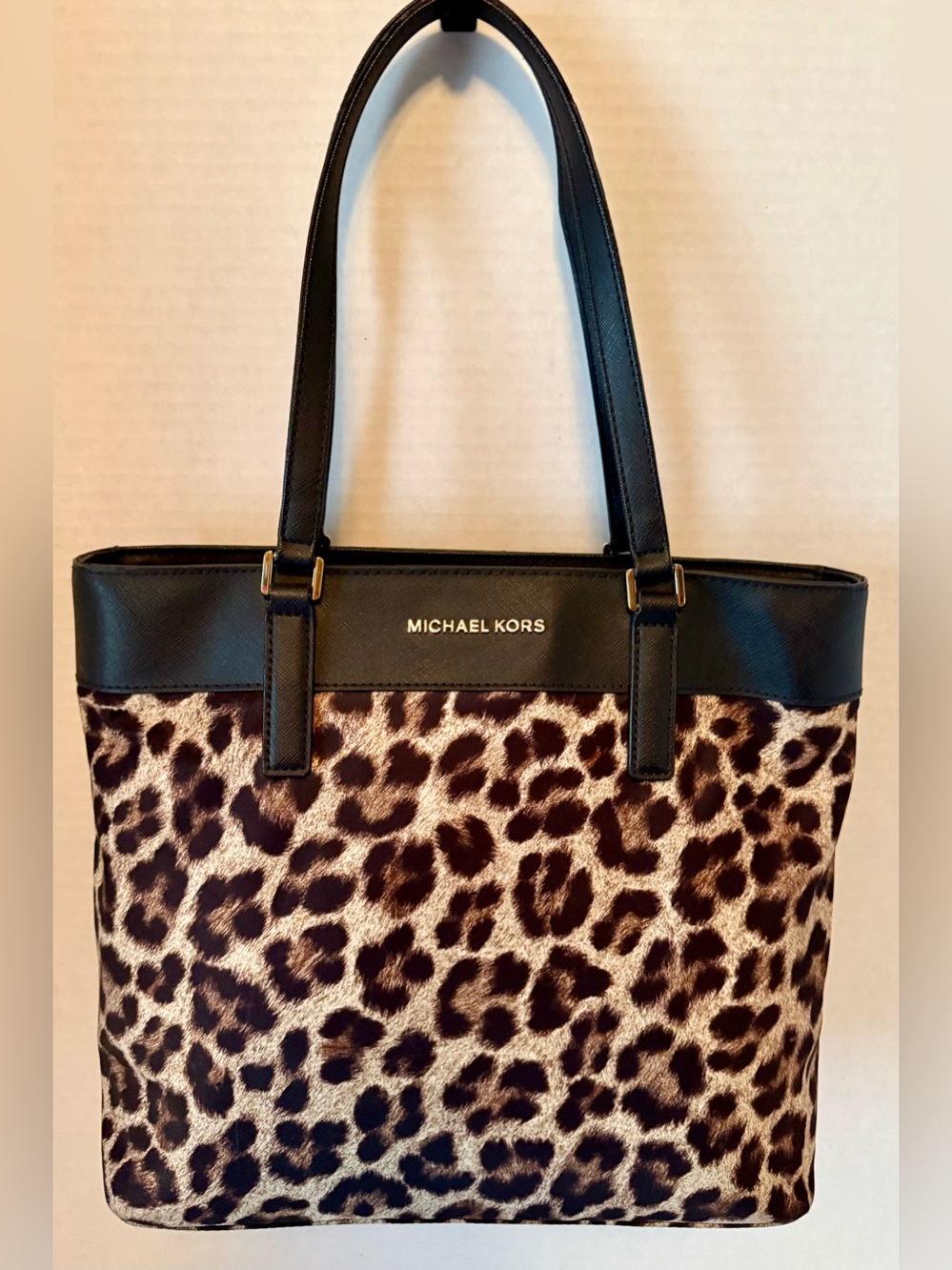 Michael Kors Leopard-Print Tote in Black and Brown